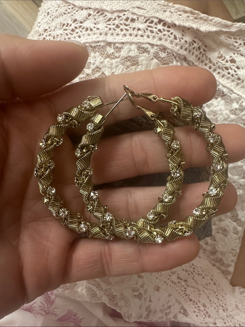 Gold Crystal-Accented Hoop Earrings for Women